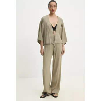 Dámské kalhoty Lněná košile a kalhoty Answear.LAB zelená barva 51045.tos 91X, vel. L