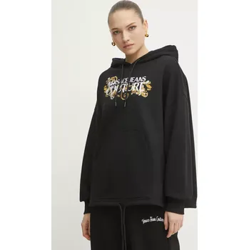 Dámská mikina Bavlněná mikina Versace Jeans Couture dámská, černá barva, s kapucí, s aplikací, 78HAIC05 CF00C 78HAIC05.CF00C 99A, vel. XS