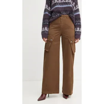 Dámské kalhoty Bavlněné kalhoty Weekend Max Mara hnědá barva, široké, high waist, 2425136016600 88X, vel. 36