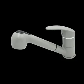 Vodovodní baterie Gamma Atut, stojánková dřezová baterie s výsuvnou výlevkou, šedá matná, GMA-BAT-G