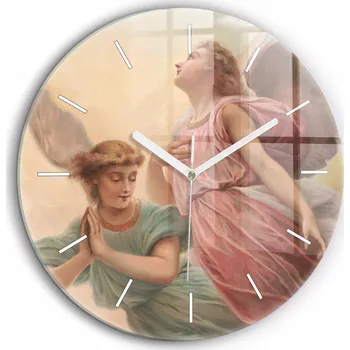 Hodiny Ozdobné Kulatý nástěnné hodiny s krásnou grafikou Andělé Svatí průměr 60 cm