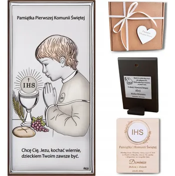 Obraz PAMÁTKA PRVNÍHO SVATÉHO PŘIJÍMÁNÍ STŘÍBRNÝ OBRAZ S VĚNOVÁNÍM + DÁREK
