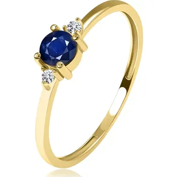 Prsten Prsten ze žlutého zlata 585 - přírodní modrý safír, dva čiré zirkony - Velikost: 47