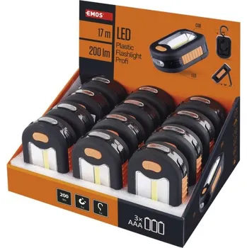 Svítilna COB LED pracovní svítilna P3889, 200 lm, 3× AAA, 12 ks, display box