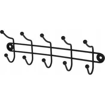 Věšák ČERNÝ VĚŠÁK NA ZEĎ DO PŘEDSÍNĚ NA OBLEČENÍ RUČNÍKY, DRŽÁK S 5 HÁČKY