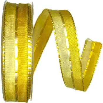 Stuha Stuha saténová FLAIR YELLOW žlutá 25mm x 20m A (8,-Kč/m) (Stuha tkaná, materiál satén, oboustranná, prošívaná, s drátkem v okrajích)
