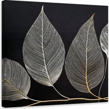 Obraz Obraz na plátně, Minimalismus Listy Větvička Glamour Stříbrný 30x30
