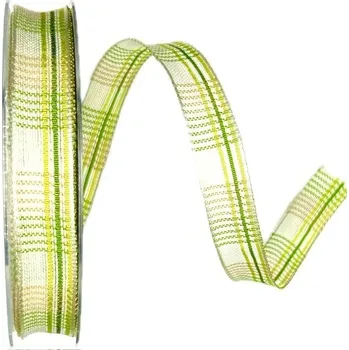 Stuha Stuha tkaná GREEN KARO kostkovaná 15mm x 20m A (3,90 Kč/m) (Stuha tkaná, bavlněná, kostkovaná, oboulící, s drátkem v lemu)