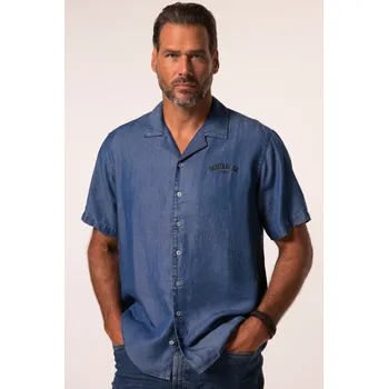 Pánská košile JP1880, Plus size Džínová košile JP1880, krátkér ukávy, džínový vzhled, Cuba límeček, Cuba střih, do 8XL pro plnoštíhlé nadměrná velikost, 837811902-1452, modrý, 3XL, Plus size oblečení, Oblečení pro vysoké muže, Nadměrné velikosti, Oblečení pro plnoštíhl