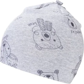 Kojenecká čepice LITTLE ANGEL čepice natahovací SMYK TISK OUTLAST vel.4 45-48 cm Šedý Melír Zvířátka