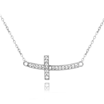 Řetízek Leru Stříbrný náhrdelník ležatý křížek se zirkony