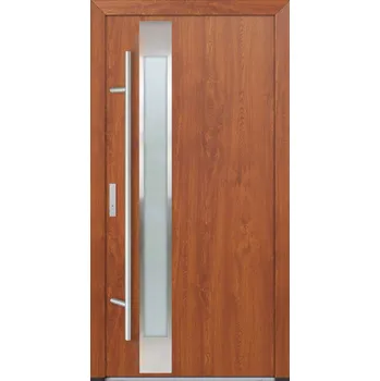 Vchodové dveře Hahn-Türke Vchodové dveře DS82-M14 reflexní šedé sklo Barva: Zlatý dub, Směr otevírání: Pravé, Ven, Celkové rozměry: 1100x2100mm