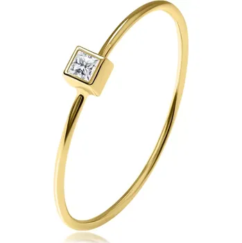 Prsten Prsten ze žlutého 14K zlata - kostka s čirými zirkony, tenká ramena - Velikost: 49