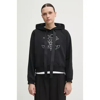 Dámská mikina Bavlněná mikina Joop! dámská, černá barva, s kapucí, s aplikací, 30046176 99X, vel. L