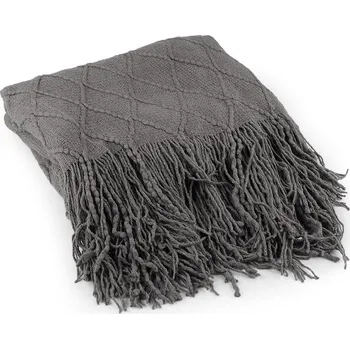deka Pletená deka / přehoz s třásněmi 130x155 cm, barva 6 šedá