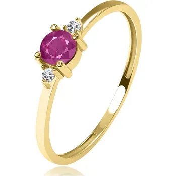 Prsten Prsten ze žlutého zlata 585 - přírodní růžový rubín, dva čiré zirkony - Velikost: 56
