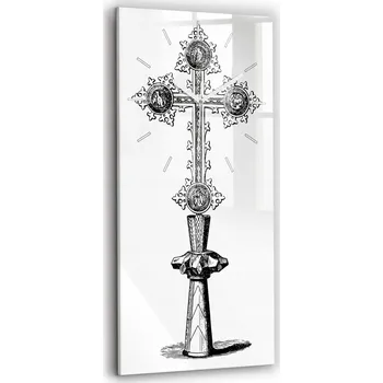 Hodiny Skleněné hodiny s motivem na zeď Tiché ručičky Kresba Svatý Kříž 30x60