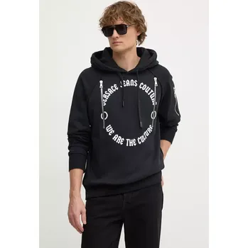 Pánská mikina Bavlněná mikina Versace Jeans Couture pánská, černá barva, s kapucí, s potiskem, 77GAIE06 CF02E 77GAIE06.CF02E 99X, vel. M