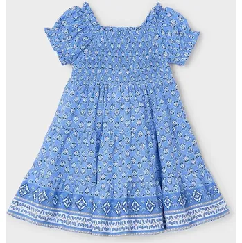 Dívčí šaty Dětské bavlněné šaty Mayoral modrá barva, mini, 3932 3932.6K.Mini.PPYA 55X, vel. 134