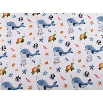 Bavlněná látka / plátno mořský svět METRÁŽ - (941) bílá