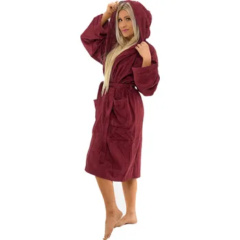 Dámský župan Dámský bavlněný župan s kapucí 04 Bordeaux S
