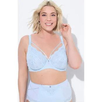 Podprsenka Ulla Popken, Plus size Podprsenka s kosticemi, odnímatelné ozdobné stuhy, měkké košíčky, B-F pro plnoštíhlé nadměrná velikost, 837940710-1113, modrý, 100F, Nadměrné velikosti, Plus size oblečení, Oblečení pro boubelky, Oblečení pro baculky, Oblečení pro p