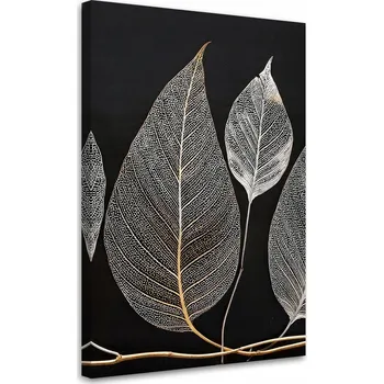 Obraz Obraz na plátně, Minimalismus Listy Větvička Glamour Stříbrný 40x60