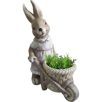 Dekorácia MagicHome Gecco, Zajačik s fúrikom, magnesia, 34x19x49 cm