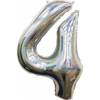 Balónek Lesklý Balón Číslice 4 Stříbrný Narozeniny