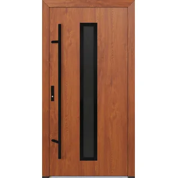 Vchodové dveře Hahn-Türke Vchodové dveře DS82-M21 reflexní šedé sklo Barva: Zlatý dub, Směr otevírání: Levé, Dovnitř, Celkové rozměry: 1100x2100mm