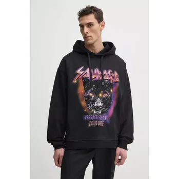 Pánská mikina Bavlněná mikina Versace Jeans Couture pánská, černá barva, s kapucí, s potiskem, 78GAIC04 CF00C 78GAIC04.CF00C 99X, vel. L