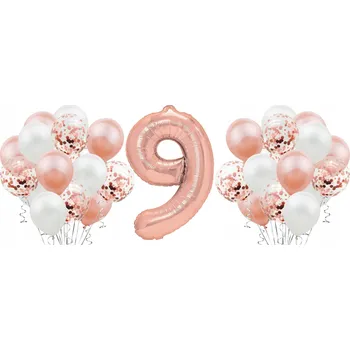 Balónek Sada ROSE GOLD k 9. narozeninám, výročí, svatbě - RŮŽOVÉ ZLATO - balónky, konfety