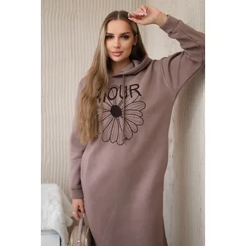 Dámské šaty Kesi Dlouhé mikinové šaty Omega s výšivkou Barva: Hnědá, Velikost: UNI