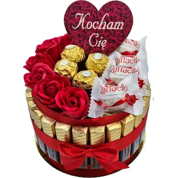 Dárkový potravinový koš Dort Merci dárkový koš sada sladkostí dárek k narozeninám, jmeninám svátku