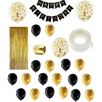 Balónek Sada ČERNÁ ZLATÁ balónky VŠECHNO NEJLEPŠÍ K NAROZENINÁM narozeniny