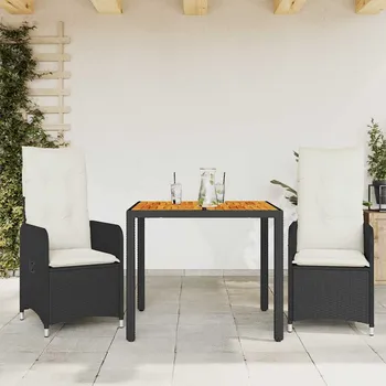 3dílný zahradní bistro set s poduškami černý polyratan Černý3276975