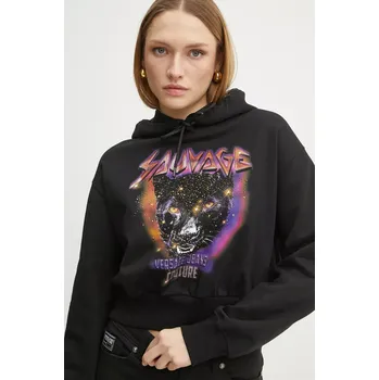 Dámská mikina Bavlněná mikina Versace Jeans Couture dámská, černá barva, s kapucí, s potiskem, 78HAIC04 CF00C 78HAIC04.CF00C 99X, vel. XS