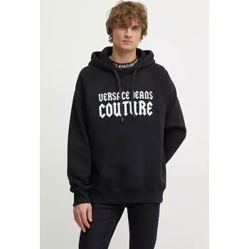 Pánská mikina Bavlněná mikina Versace Jeans Couture pánská, černá barva, s kapucí, s potiskem, 77GAIL02 CF02L 77GAIL02.CF02L 99A, vel. S