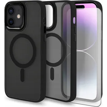 Pouzdro na mobilní telefon Pouzdro MagSafe pro Apple iPhone 12 / 12 Pro (matně černé, zesílené) + Sklo
