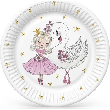 Talíř Papírový talíř velký - Pink Ballerina with Swan