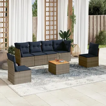 7dílná zahradní sedací souprava s poduškami šedá polyratan Šedá3255886