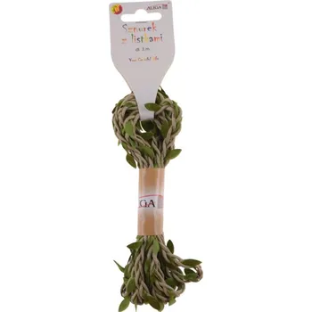 Svatební dekorace Provázek 3m přírodní se zelenými lístky