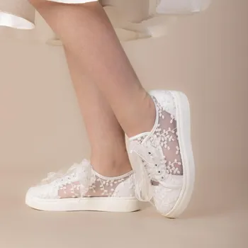 Dívčí tenisky StudioAgnesDívčí boty Sneaker OAKLEY tenisky krajka bílé, ivory Barva: Off-White - smetanová, Velikost: 34, Materiál: Krajka