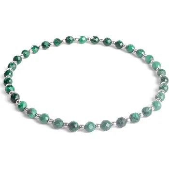 Náramek 4U Dámský náramek s přírodním malachitem a stříbrnými kuličkami