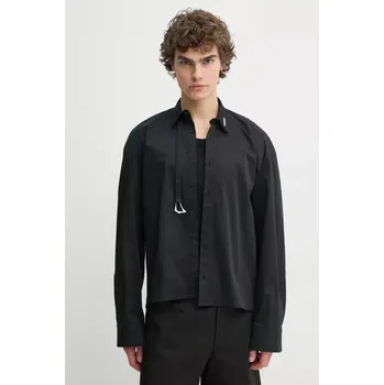 Pánská košile Vlněná košile Heliot Emil černá barva, relaxed, s klasickým límcem, PRESS25_M_05_060_BLK01 SS25.M.05.060.BLK01 99X, vel. 44