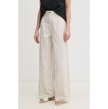 Dámské kalhoty Lněné kalhoty Pepe Jeans HERLY dámské, béžová barva, široké, high waist, PL211806 01X, vel. M