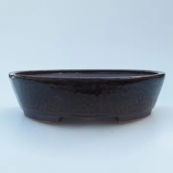 Květináč Keramická bonsai miska 14,5 x 13,5 x 4 cm černohnědá