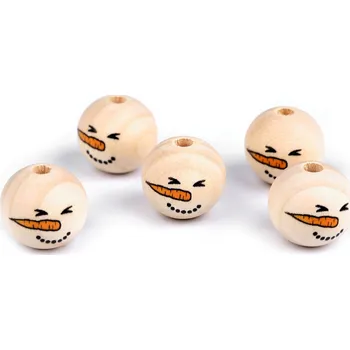 Korálek Dřevěné korálky s obličejem sněhulák Ø20 mm Varianta: 4 přírodní sv., Balení: 200 ks