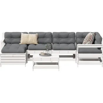 7dílná zahradní sedací souprava bílá masivní borové dřevo Bílá3250941