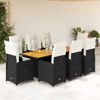 9dílný zahradní bistro set s poduškami černý polyratan Černý3276986